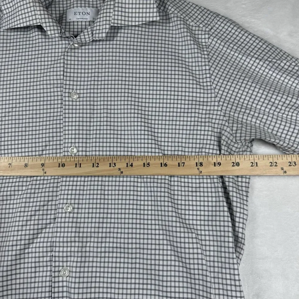 Eton Shirt Men 16.5/42 White Check‎ Contemporary Casual Office Classic Button Up - Picture 12 of 14